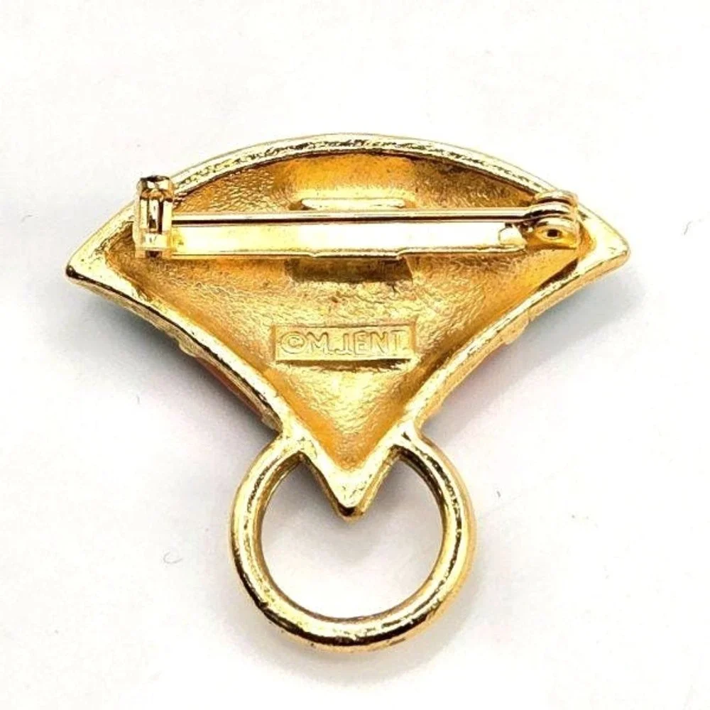 Vintage 1980s M Jent Gold Tone Green Purple Orange Enamel Triangular Brooch‎ Pin